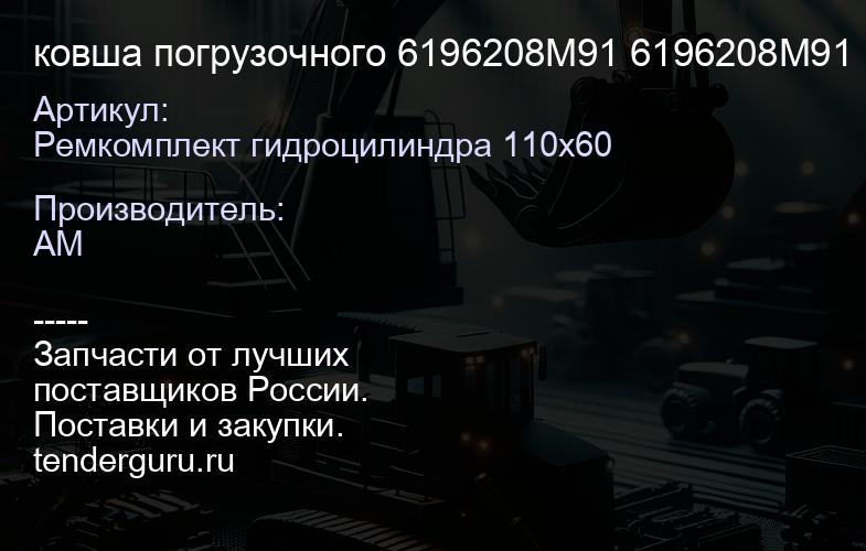 Ремкомплект гидроцилиндра 110х60 ковша погрузочного 6196208M91 6196208M91 | купить запчасти